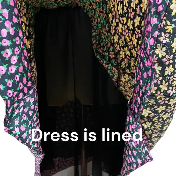 Rebecca Taylor 100% Silk Black with Floral Print Sleeveless Louisa Dress Small - Picture 8 of 10